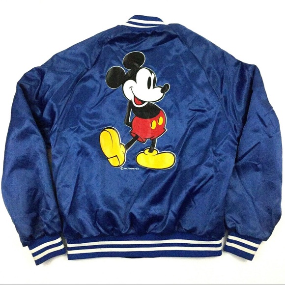 Vtg 80s Mickey Mouse Varsity Jacket Disney Nylon Satin Coaches USA Chalk Line M - Picture 1 of 13